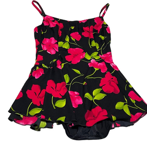 Vintage Cole of California Floral Black and Pink One Pc Swimdress 14